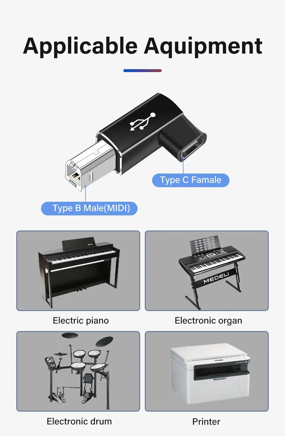 Clearance_USB 2.0 Printer Adapter USB Type C to Type B Male For Printer Hard Drive Base Fax Machine Scanner USB 2.0 Type C Print