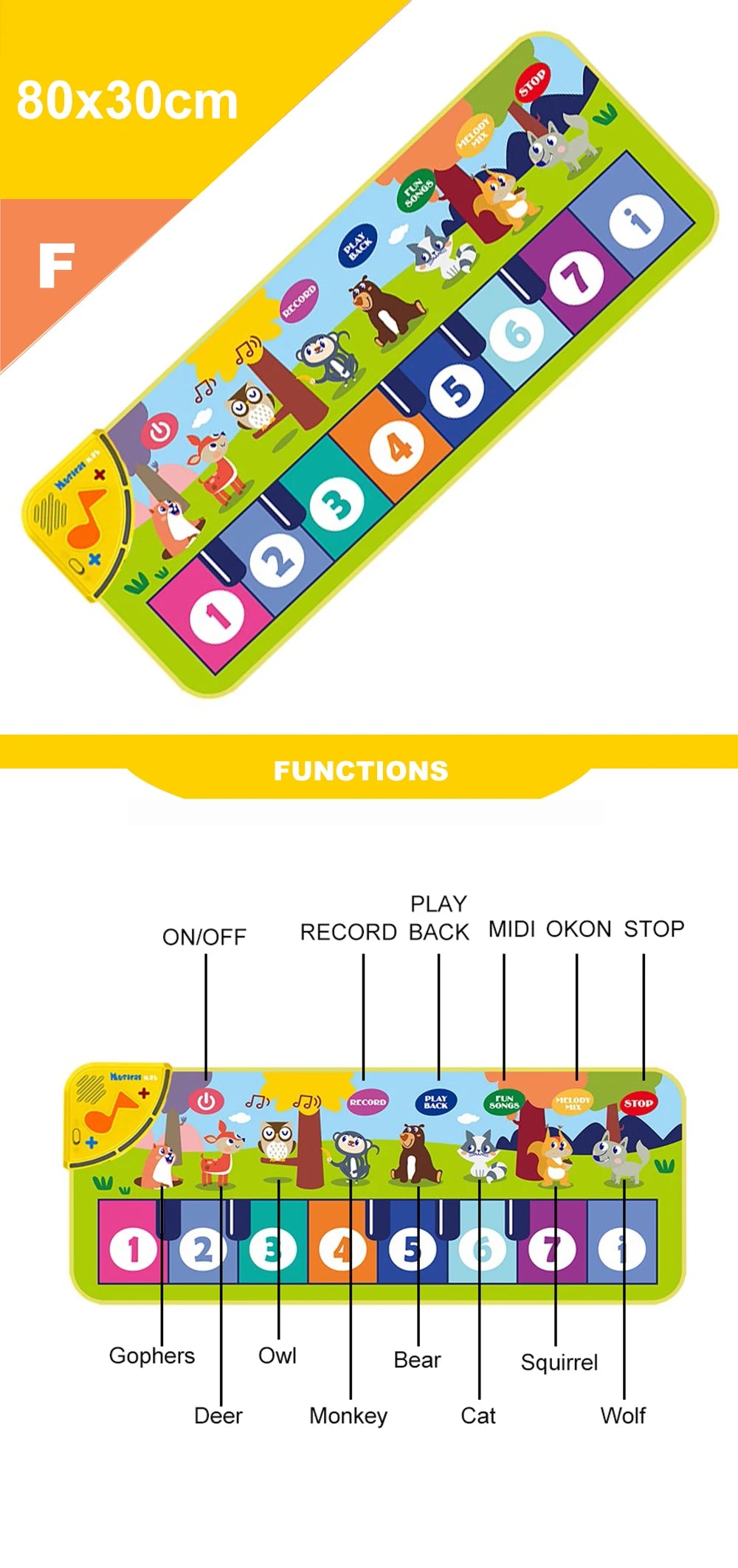 Coolplay Musical Piano Mat for Kids Toddlers Floor Keyboard Dance Mat with 8 Animal Sounds Baby Mat Educational Toys