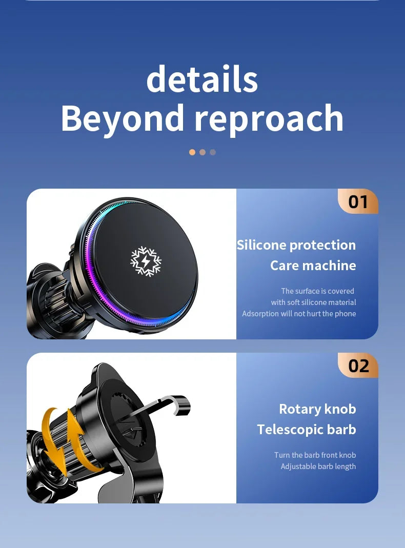 Ice Cooling Magnetic Wireless Car Charger Fast Charging Station for iPhone15 14 13 12 Pro Max 15W Magnet Car Phone Holder Stand