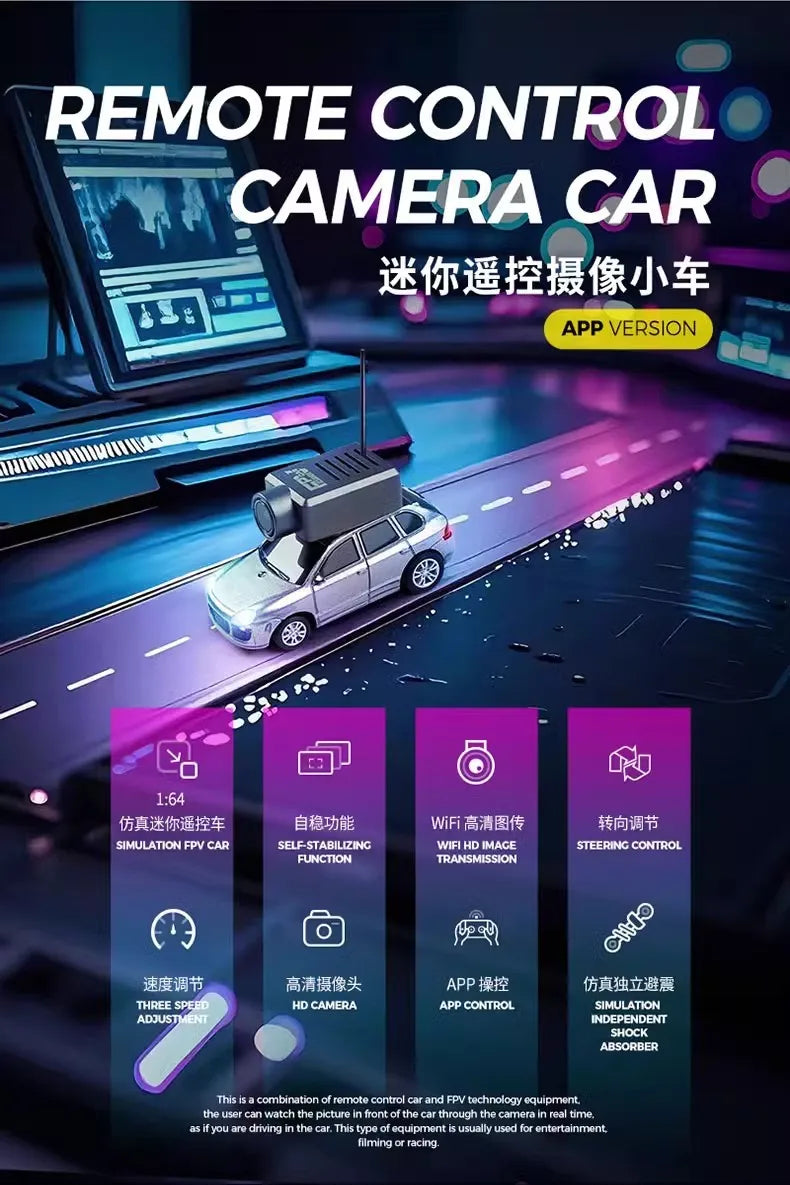 WLtoys 6401 FPV RC Mini Vehicle Full Scale Photo Self-stabilising Rear Drive Small Car Model 1:64 720P Remote Control Car