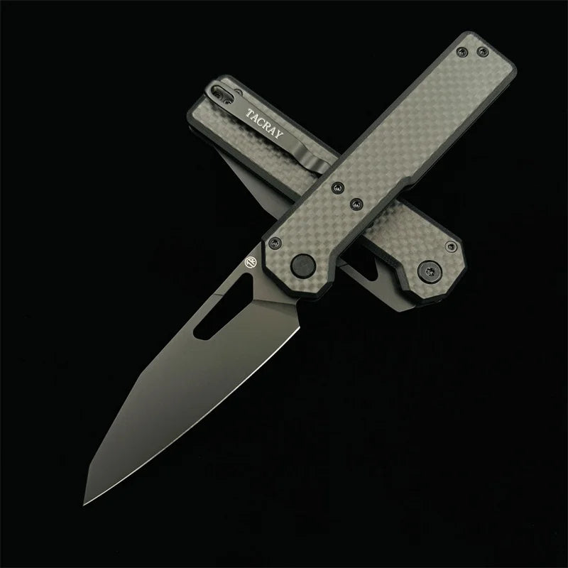 TACRAY Folding Knife TR-Tarcus D2 Blade G10+CF Handle Outdoor Camping Hunting fishing fruit Utility Knives EDC Tool