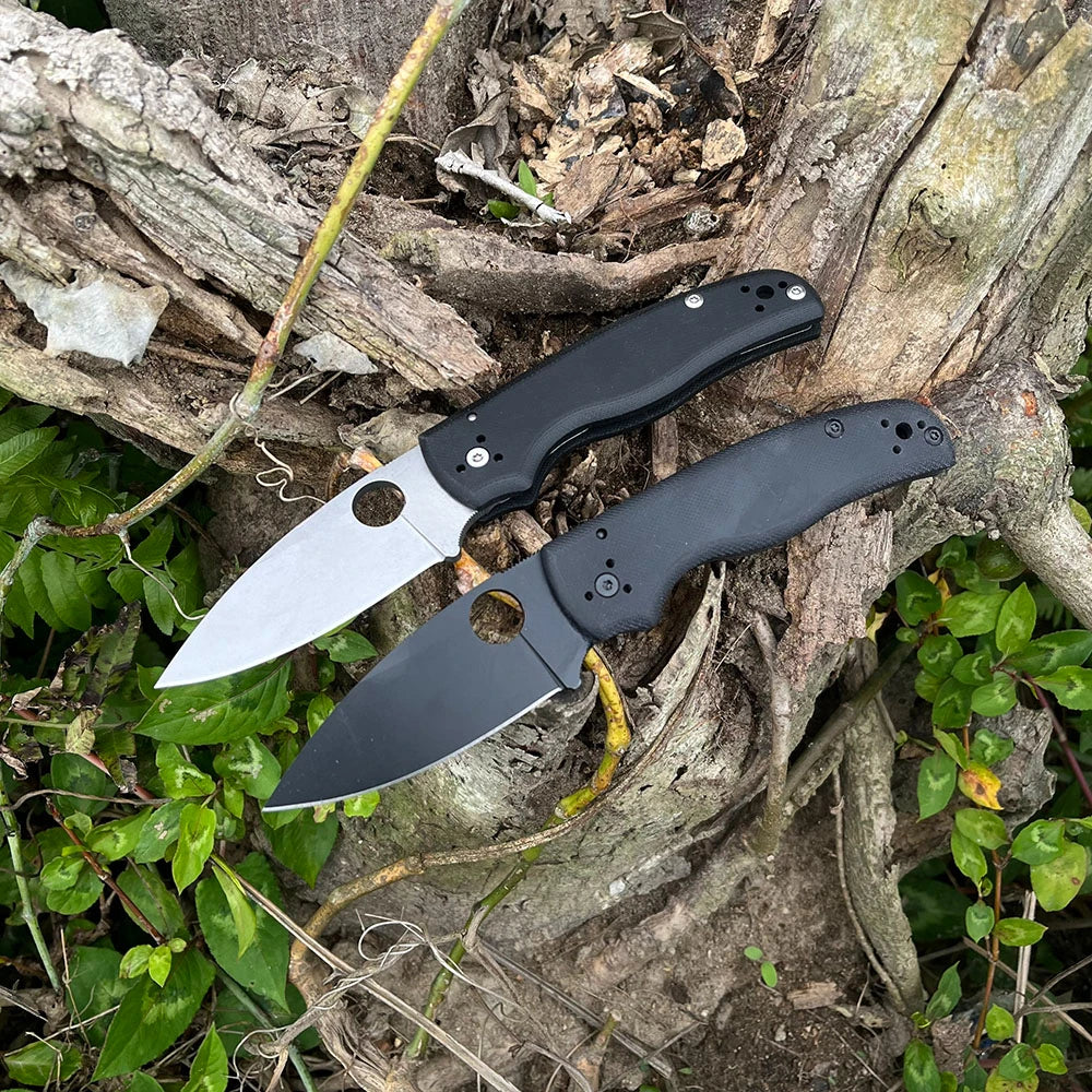 C-229 Ball Bearing Lock Tactical Folding Knife, G10/ Linen Handle, EDC Hiking, Hunting, Self Defense and Survival Utility Tools