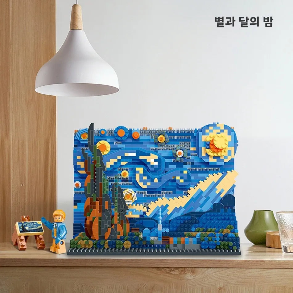 High Difficul Vincent Van Gogh Starry Night Puzzle Toy Display Piece Eonal Building Blos Gift for Children And Adults