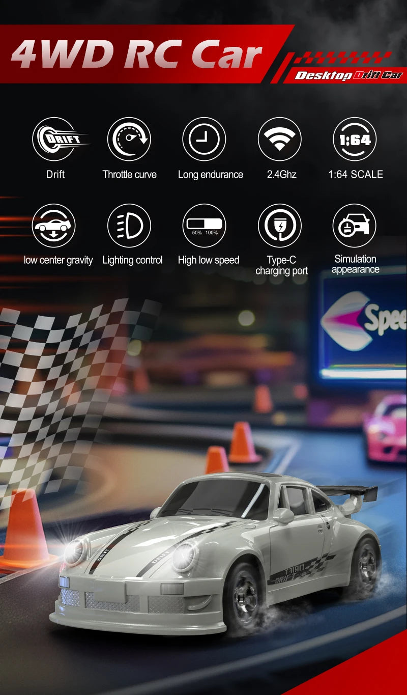 New 4WD 2.4GHZ RC Simulation Mini Drift Car Palm Racing Model Desktop Toys 1/64 Scale Remote Control Car Gift For Children Boys
