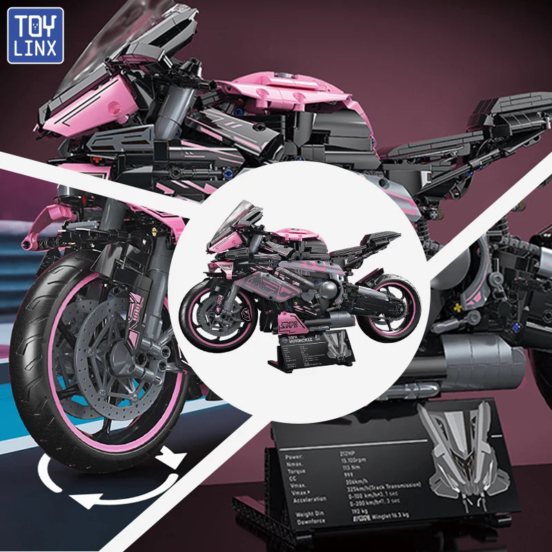 Cyberpunk Pink Motorcycle Desktop Decorations 2045PCS Racing Building Block Model Kid Toys Christmas Easter Festive Gift Giving