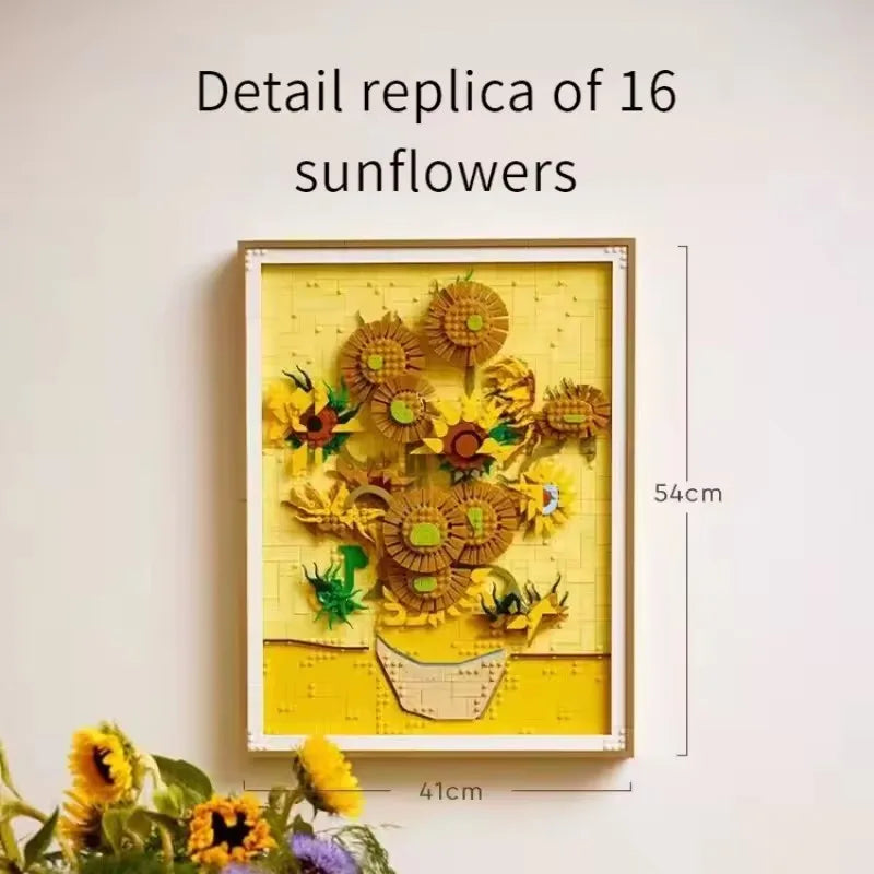 New product Moc creative sunflower model building block decoration Vincent van Gogh Sunflowers3D art mural building block set Di