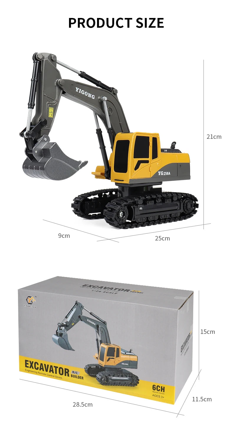 ZWN 2.4G 6/5CH Remote Control Excavator RC Model Car Toy Professional Alloy Plastic Simulation Construction Vehicle For Kid Gift
