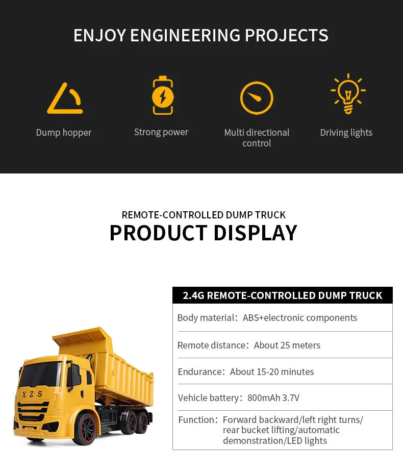 New 4WD Professional Remote Control Excavator Alloy Dump Truck Bulldozer Model RC Car Construction Vehicle Toys Children Gifts
