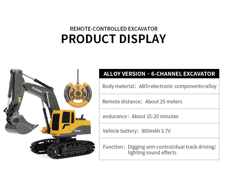 ZWN 2.4G 6/5CH Remote Control Excavator RC Model Car Toy Professional Alloy Plastic Simulation Construction Vehicle For Kid Gift