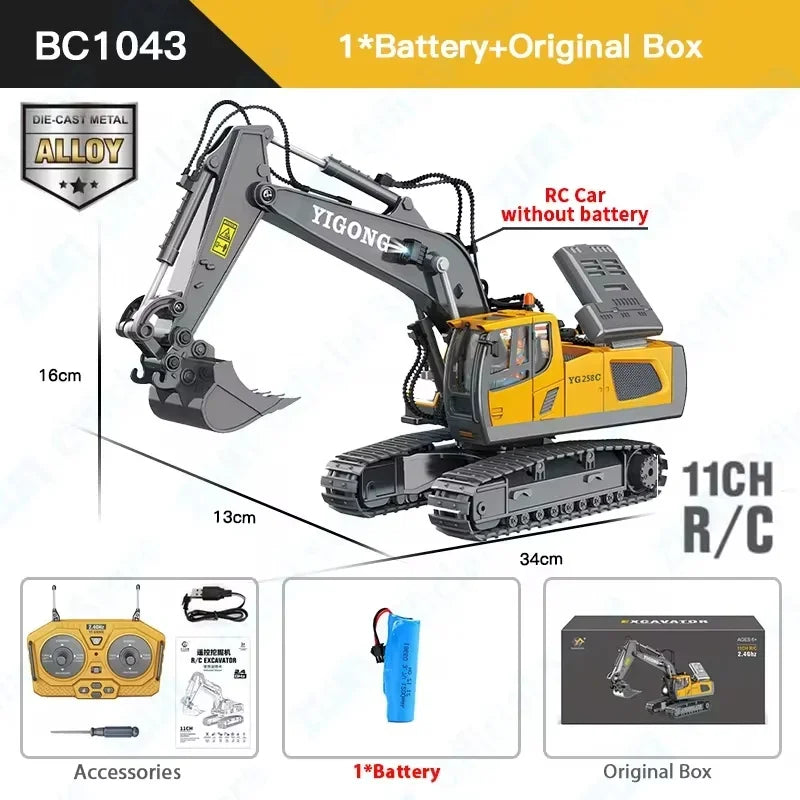 New 4WD Professional Remote Control Excavator Alloy Dump Truck Bulldozer Model RC Car Construction Vehicle Toys Children Gifts