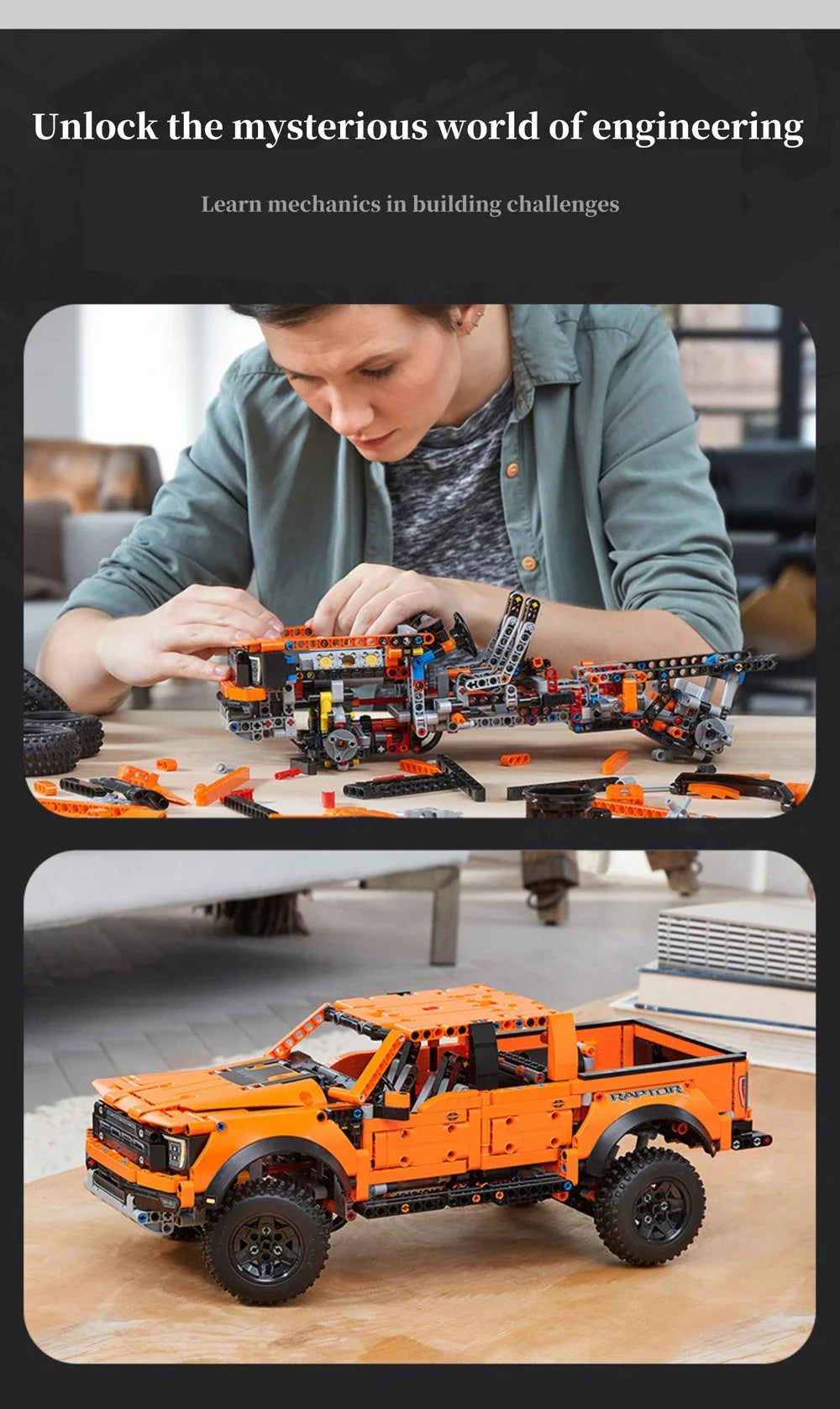 Creative Ford Raptors F-150 Truck Sports Car MOC 1379pcs Technical Racing Car Bricks Model Building Assemble Kit Adults Gift