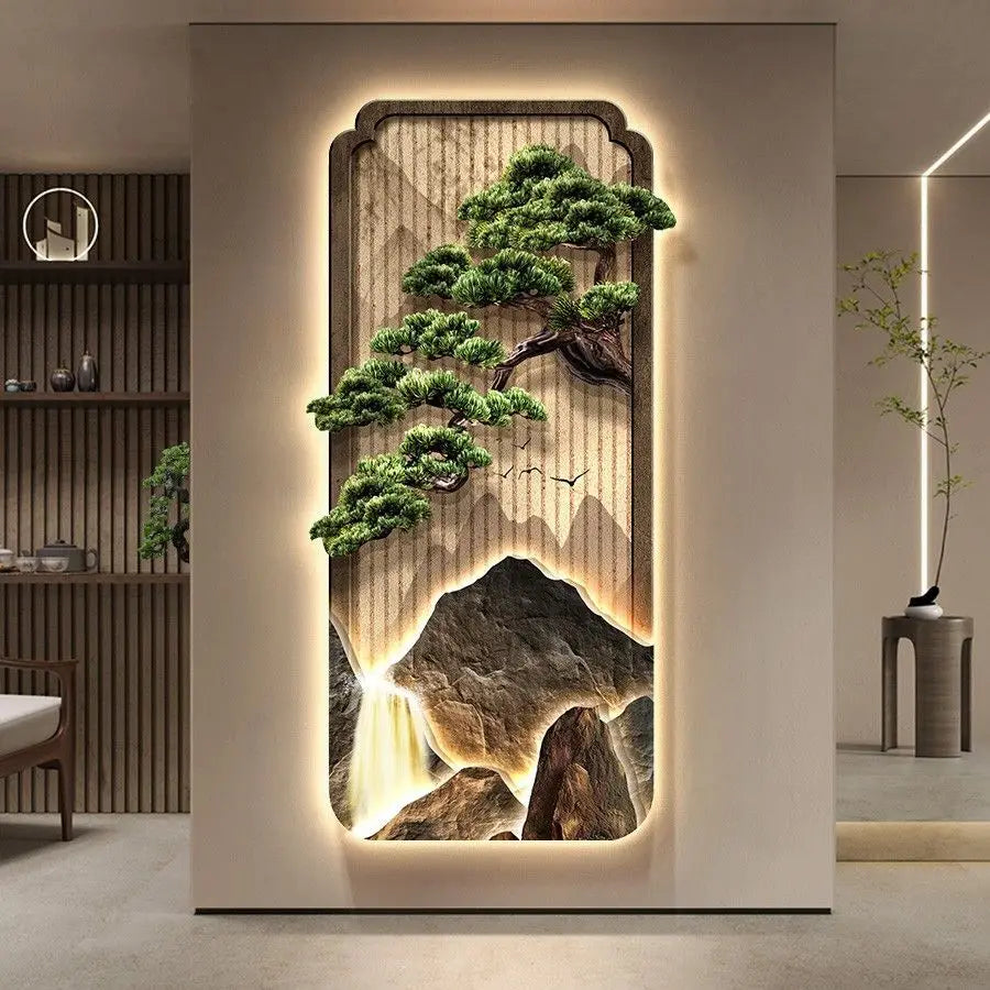 LED Light Painting Entrance Decoration Painting High-end Wall Lamp Landscape Painting Wabi Sabi Style Hallway Hanging Painting