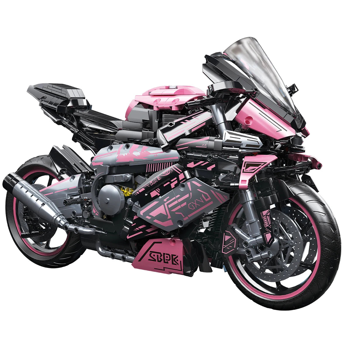 Cyberpunk Pink Motorcycle Desktop Decorations 2045PCS Racing Building Block Model Kid Toys Christmas Easter Festive Gift Giving