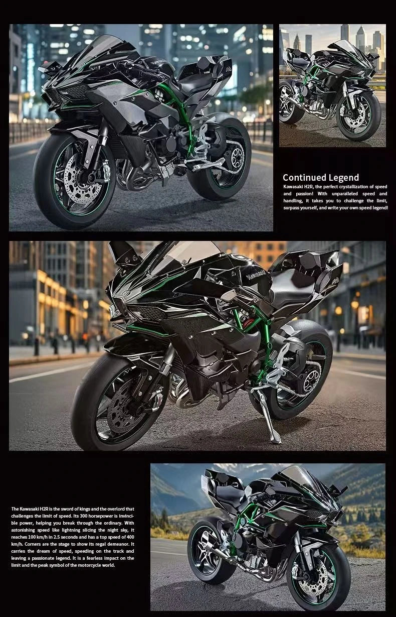 Ignition Start SuPer-Large high-End Spray Dynamic1:6 Kawasaki h2r Simulation Locomotive Motorcycle Alloy Car Model Oversized Toy