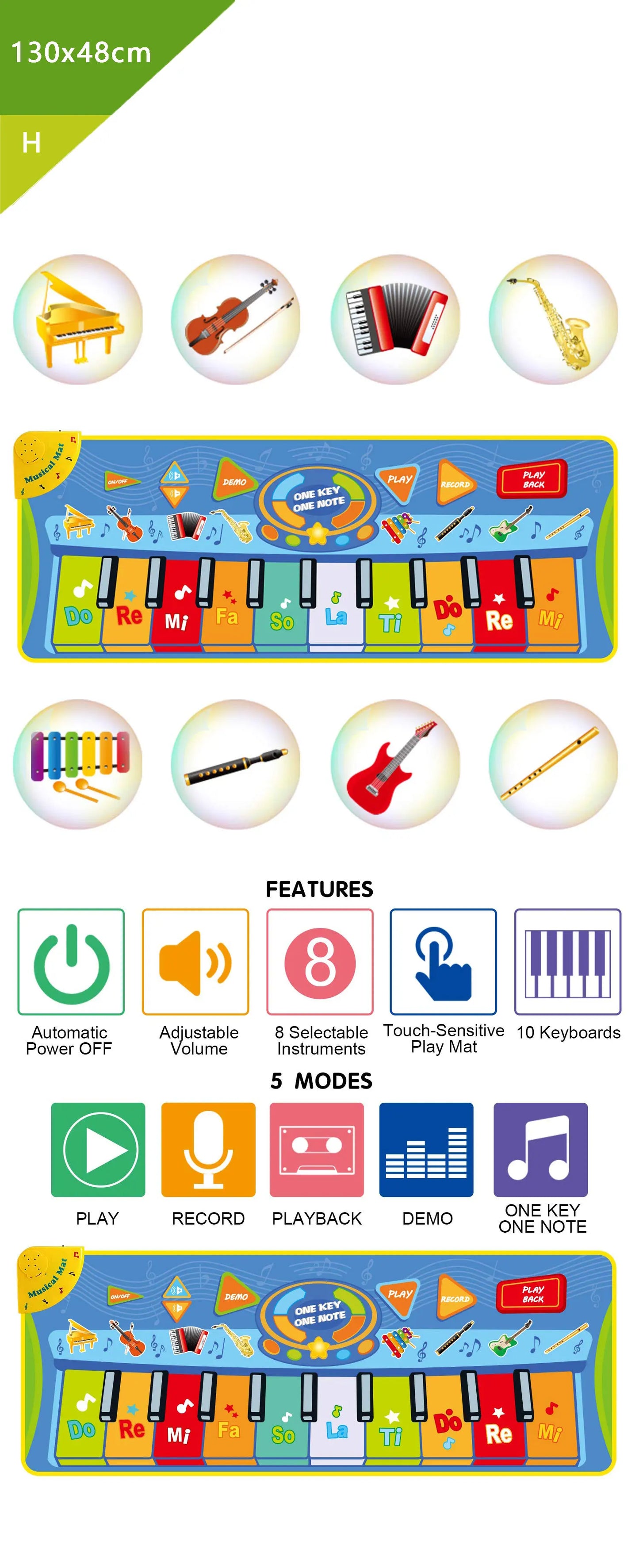 Coolplay Musical Piano Mat for Kids Toddlers Floor Keyboard Dance Mat with 8 Animal Sounds Baby Mat Educational Toys