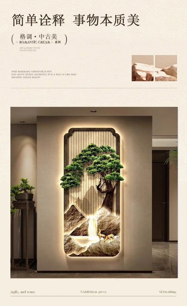 LED Light Painting Entrance Decoration Painting High-end Wall Lamp Landscape Painting Wabi Sabi Style Hallway Hanging Painting