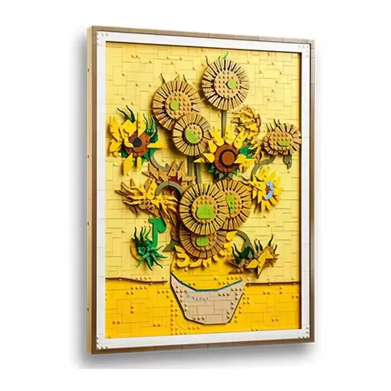 New product Moc creative sunflower model building block decoration Vincent van Gogh Sunflowers3D art mural building block set Di