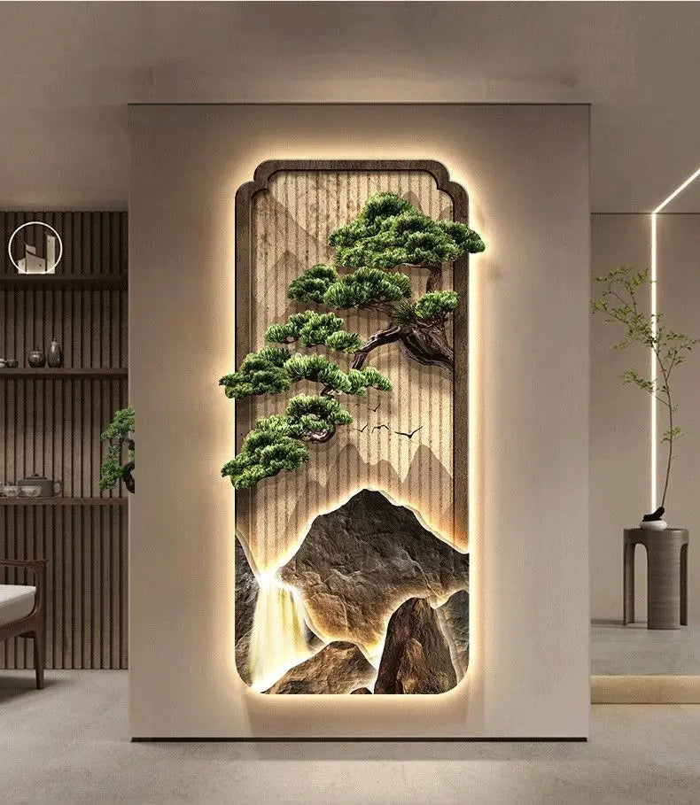 LED Light Painting Entrance Decoration Painting High-end Wall Lamp Landscape Painting Wabi Sabi Style Hallway Hanging Painting