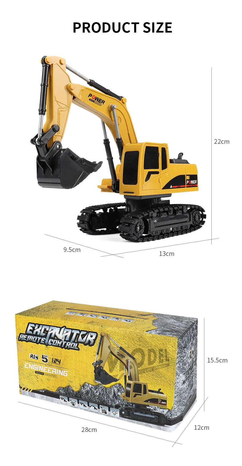 ZWN 2.4G 6/5CH Remote Control Excavator RC Model Car Toy Professional Alloy Plastic Simulation Construction Vehicle For Kid Gift