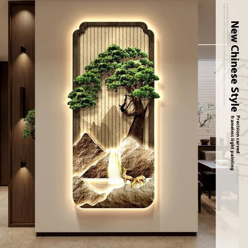 LED Light Painting Entrance Decoration Painting High-end Wall Lamp Landscape Painting Wabi Sabi Style Hallway Hanging Painting