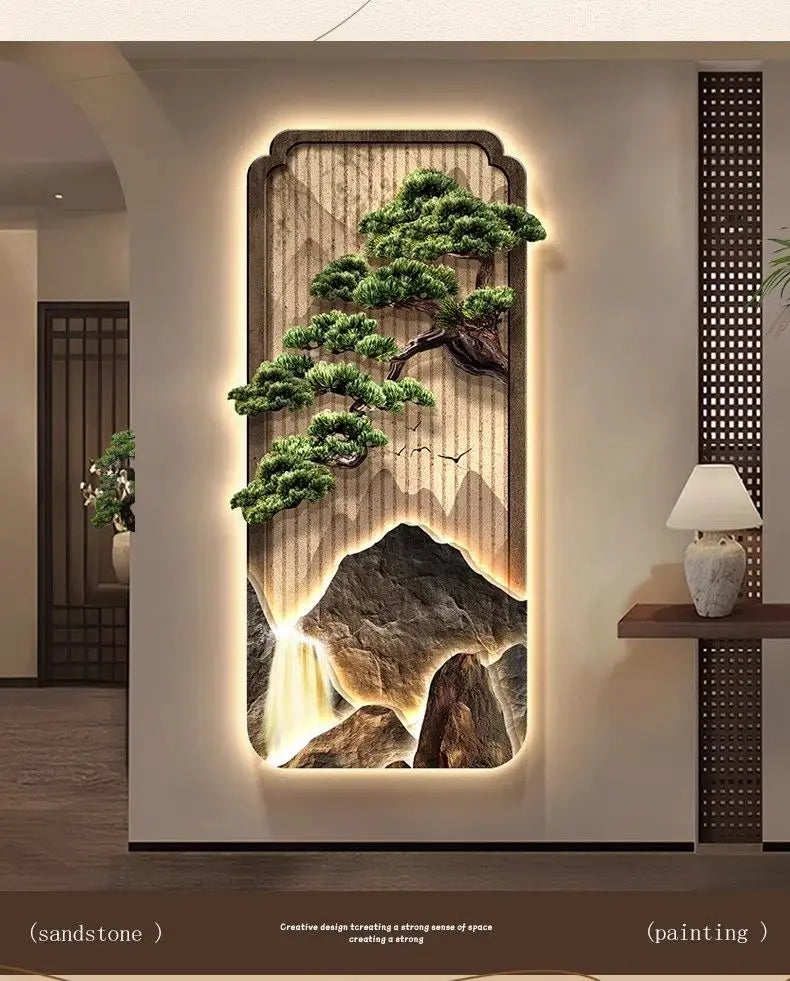 LED Light Painting Entrance Decoration Painting High-end Wall Lamp Landscape Painting Wabi Sabi Style Hallway Hanging Painting