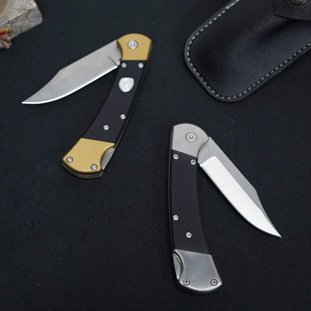 Stainless steel folding knife with carbon fiber handle, suitable for camping, fishing, hiking, survival, men's and women's gifts