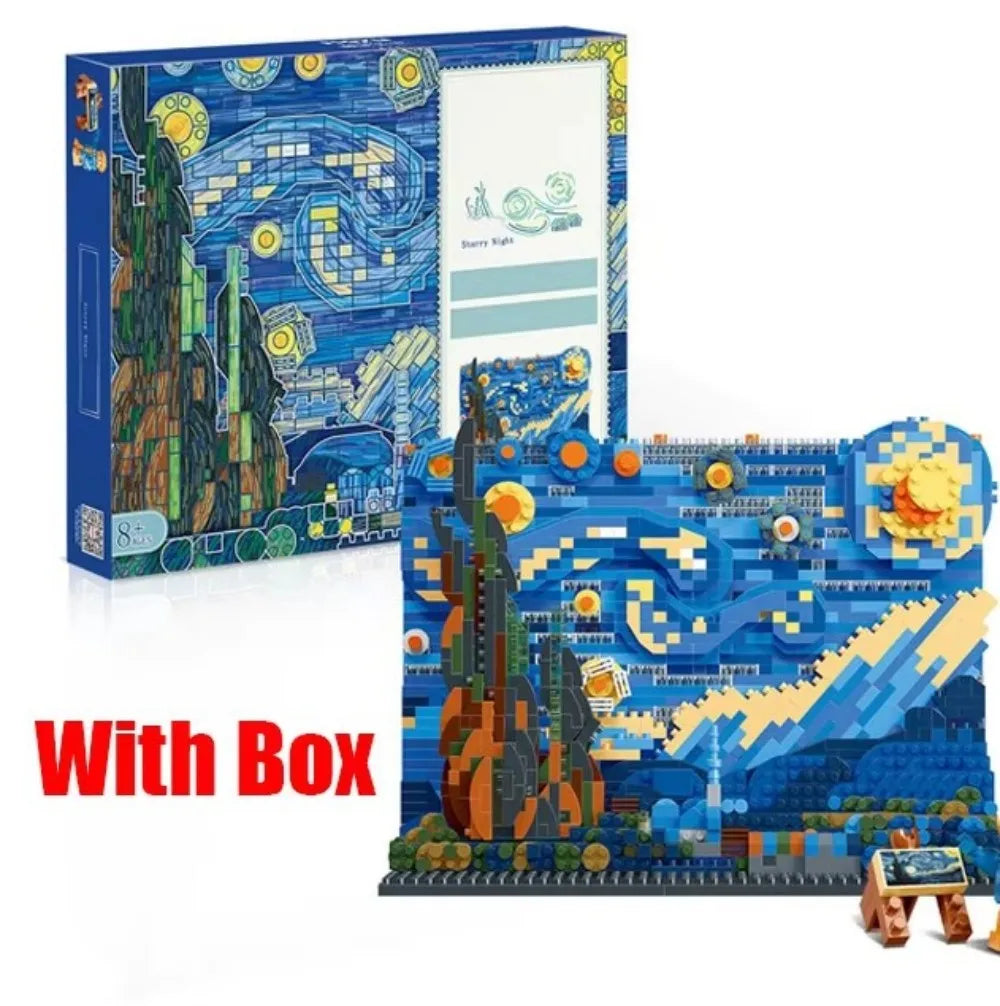 World famous painting Kanagawa surfing starry night ukiyo-e puzzle building block decoration creative assembly toy gift
