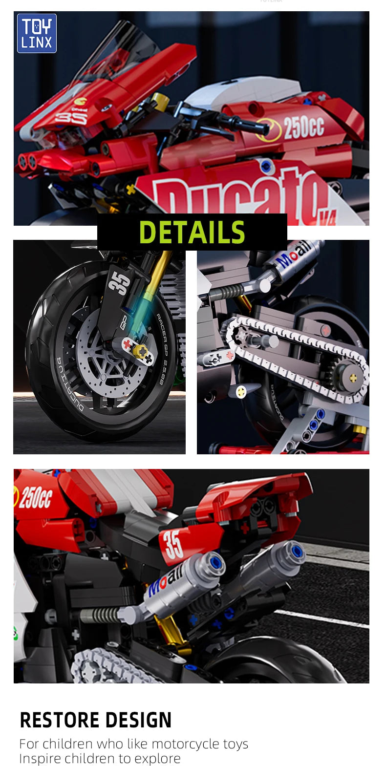 ToylinX 883pcs Motorcycle Building Set 1:10 Model Kit Building Block Car for Kid Adults Festive Gifts Christmas Halloween Easter