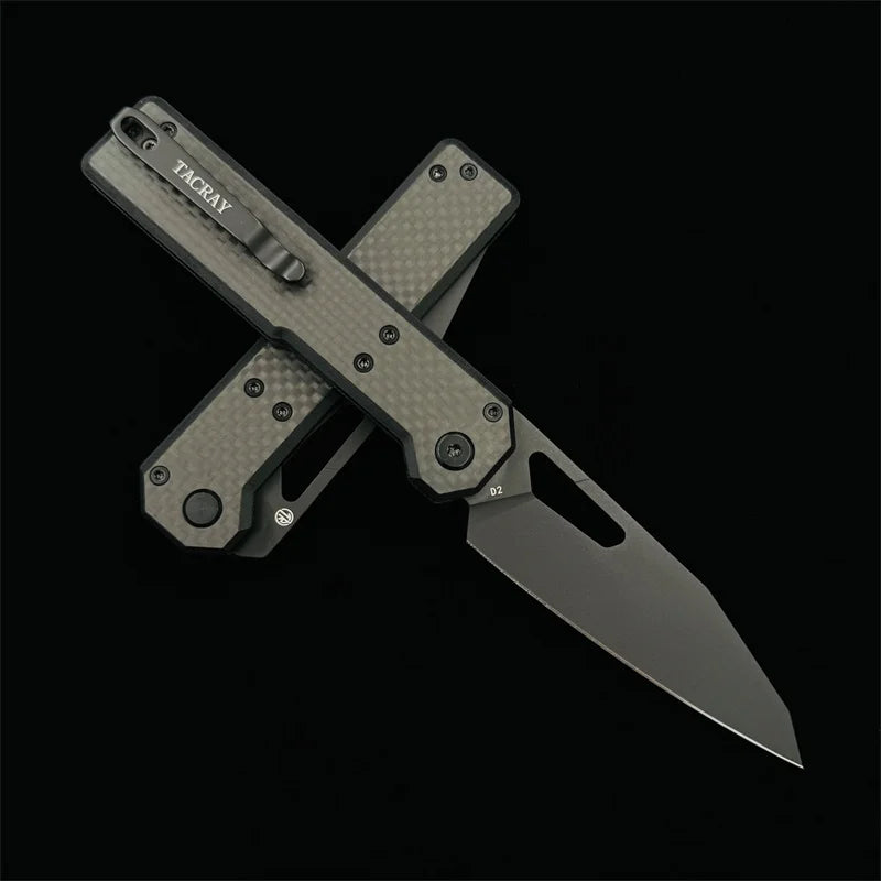 TACRAY Folding Knife TR-Tarcus D2 Blade G10+CF Handle Outdoor Camping Hunting fishing fruit Utility Knives EDC Tool