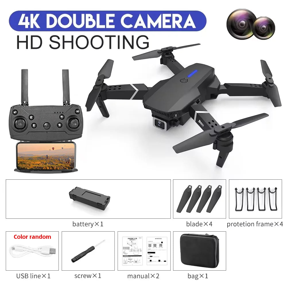 KBDFA 2024 New E88 Pro WIFI FPV Drone Wide Angle HD 4K 1080P Camera Height Hold RC Foldable Quadcopter Dron Helicopter Toys Gift