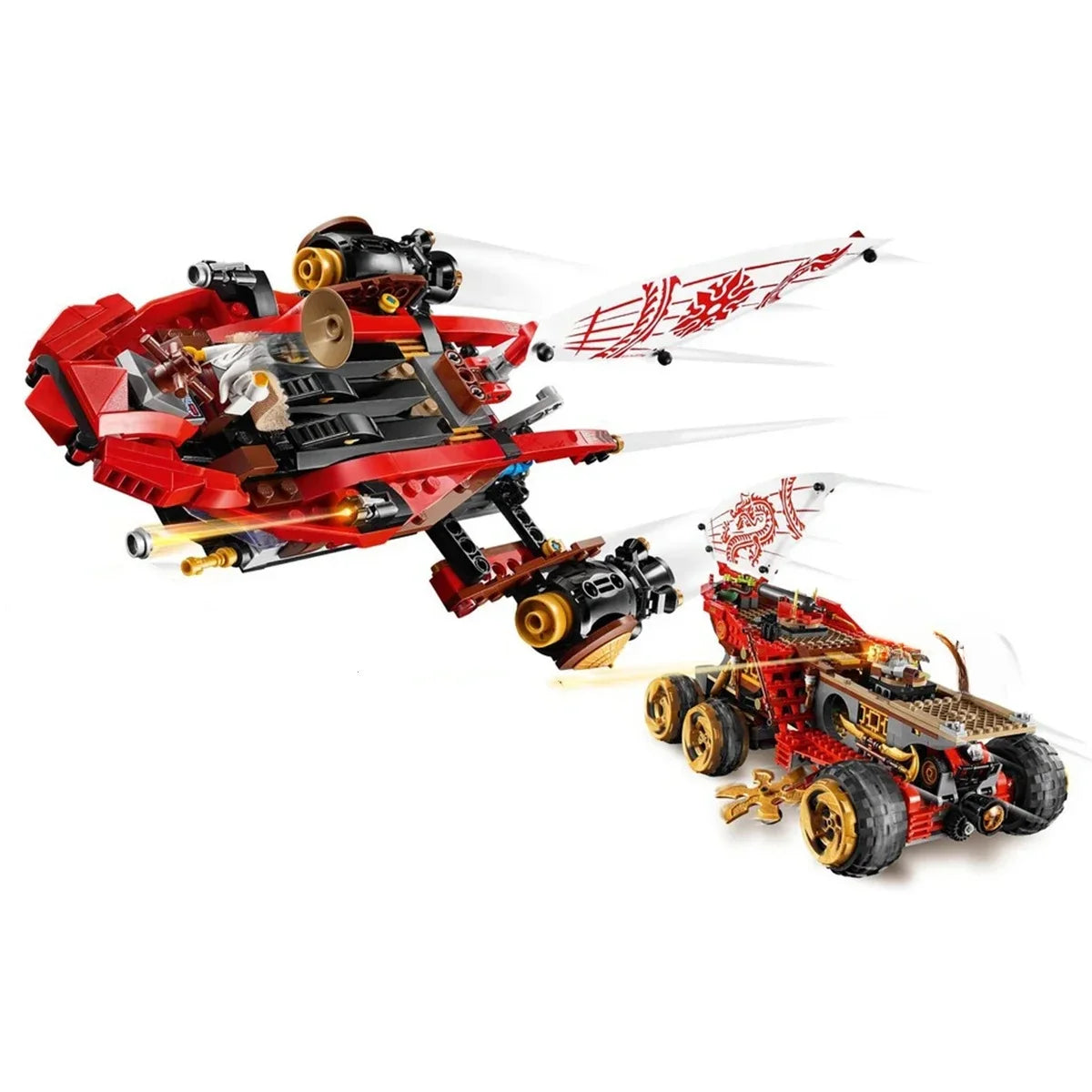 Phantom Series Reward Land Chariot Aircraft Transformed into Mecha Samurai Minifigure Dragon Assembled Building Block Toy Gift