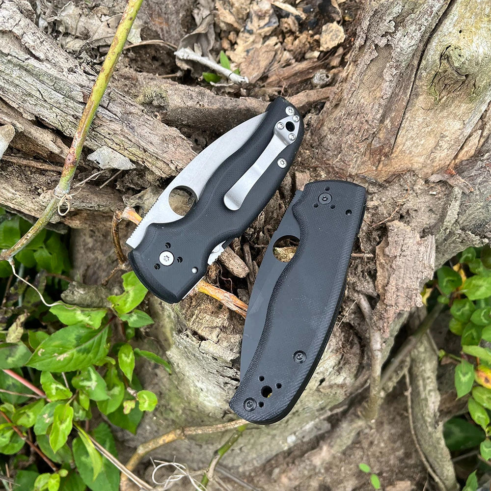 C-229 Ball Bearing Lock Tactical Folding Knife, G10/ Linen Handle, EDC Hiking, Hunting, Self Defense and Survival Utility Tools