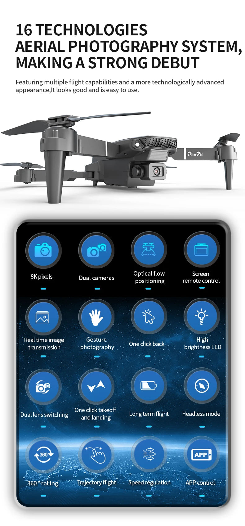 Professional Drone E88 PRO 8K HD Wide-Angle Camera WiFi FPV Height Hold Foldable RC Drone Quadrotor Helicopter Children's Toys