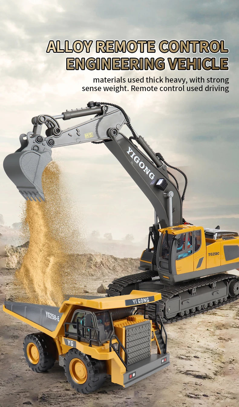 New 4WD Professional Remote Control Excavator Alloy Dump Truck Bulldozer Model RC Car Construction Vehicle Toys Children Gifts