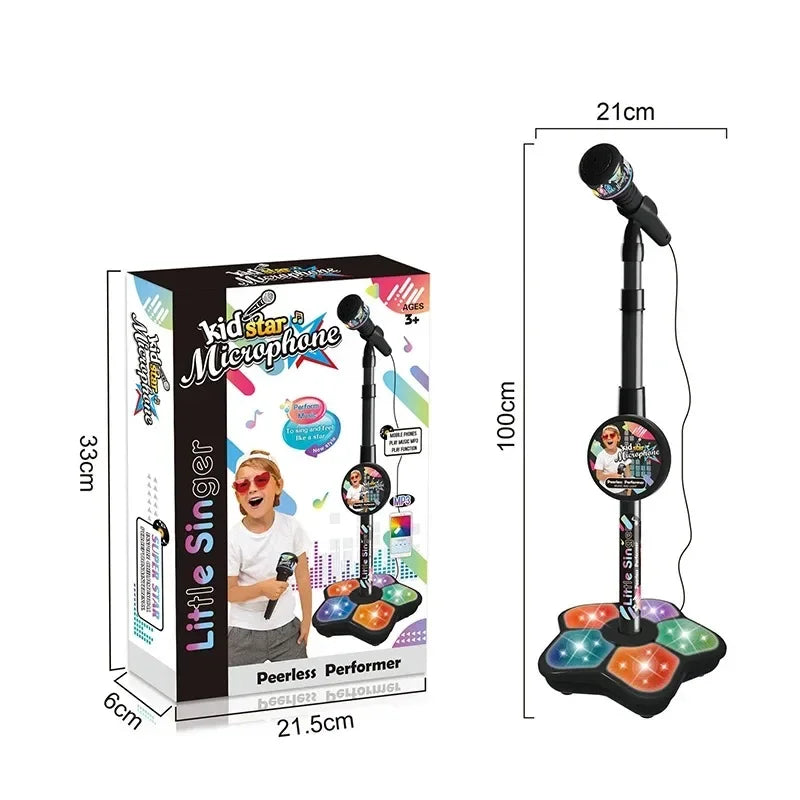 Kids Rocking-Roll Microphone with Stand Karaoke Song Music Instrument Toys Brain-Training Educational Toy Birthday Gift Girl Boy