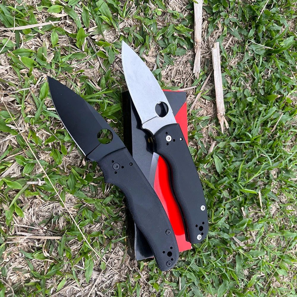 C-229 Ball Bearing Lock Tactical Folding Knife, G10/ Linen Handle, EDC Hiking, Hunting, Self Defense and Survival Utility Tools