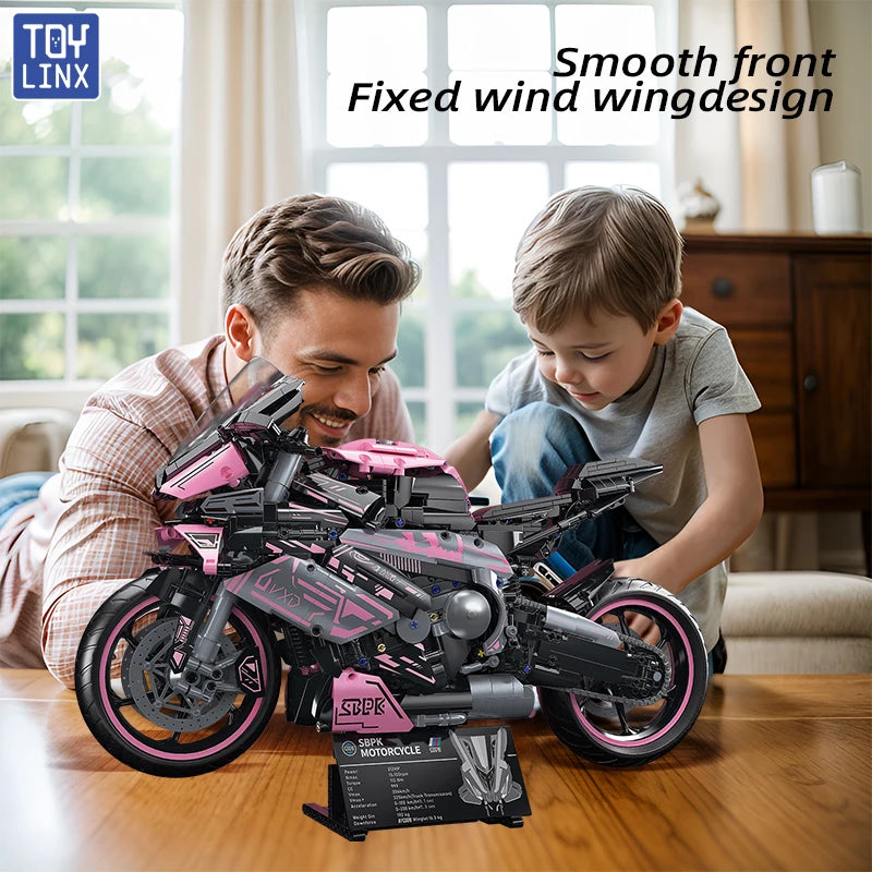 Cyberpunk Pink Motorcycle Desktop Decorations 2045PCS Racing Building Block Model Kid Toys Christmas Easter Festive Gift Giving