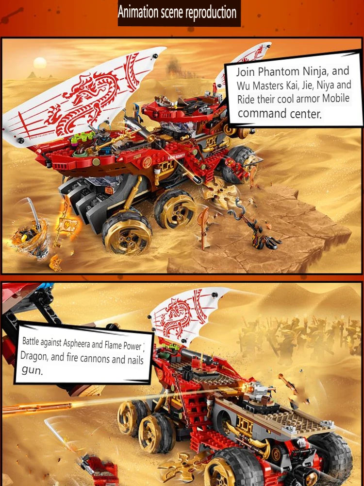 Phantom Series Reward Land Chariot Aircraft Transformed into Mecha Samurai Minifigure Dragon Assembled Building Block Toy Gift
