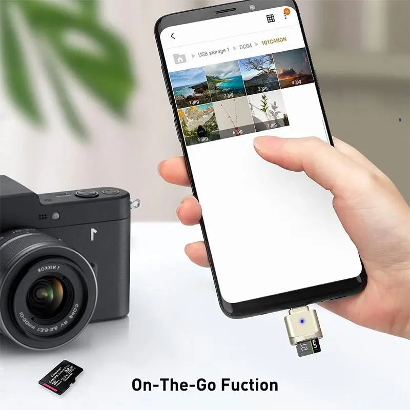 USB C TF Card Reader, Portable OTG Card Adapter for Android Phone, Camera, Laptop, Mini Metal Type-C Card Reader