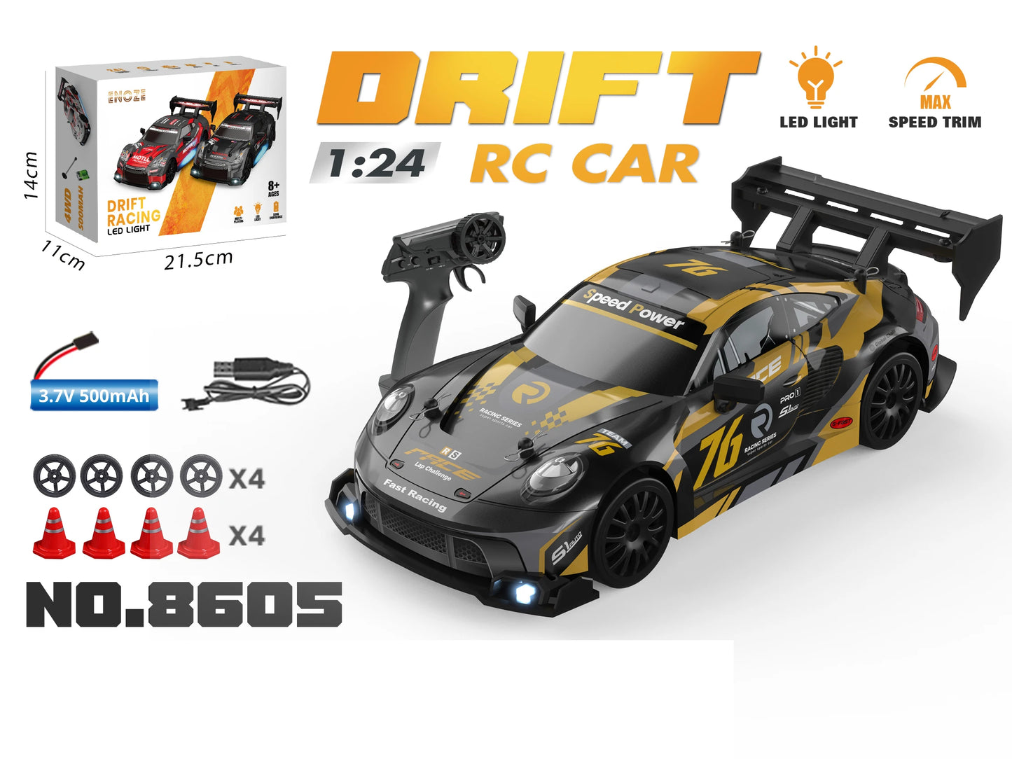 1:24 High Speed RC Drift Car 2.4G 4WD Remote Control Mini Racing Car Competition Race Car Toy for Children