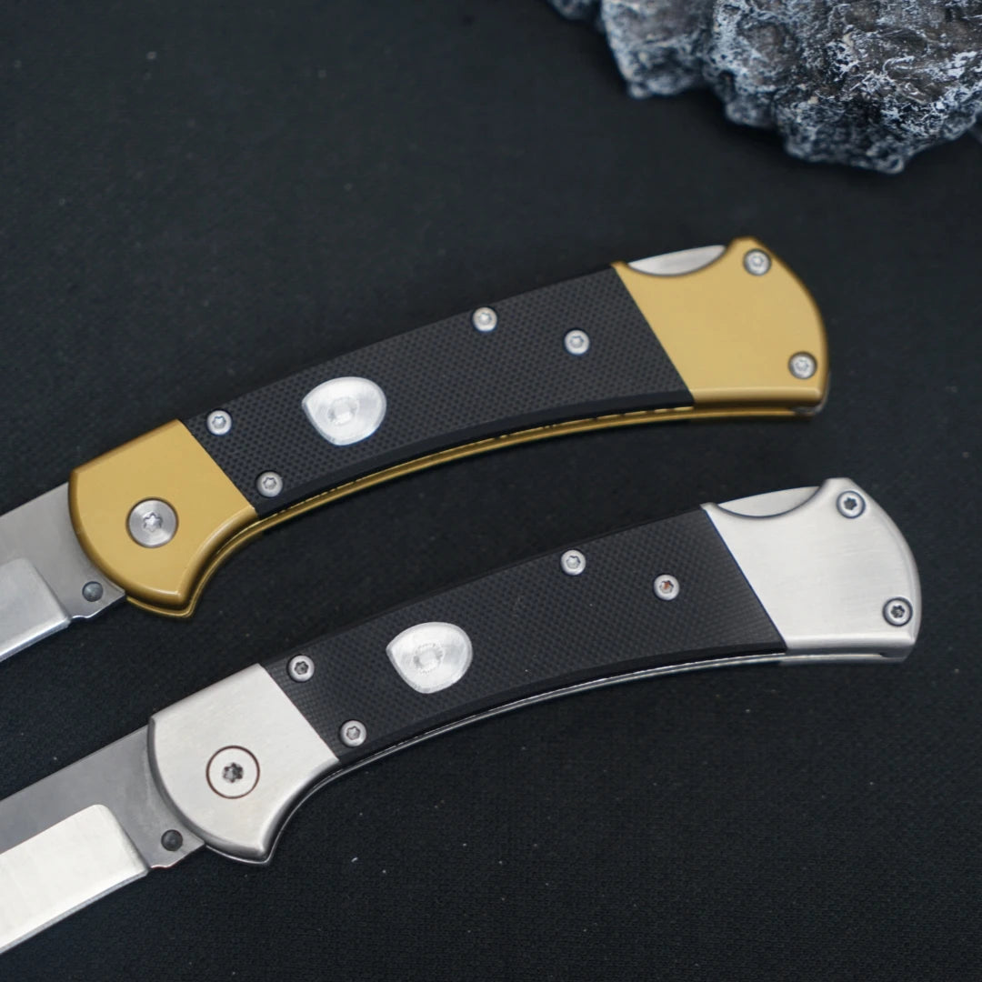 Stainless steel folding knife with carbon fiber handle, suitable for camping, fishing, hiking, survival, men's and women's gifts
