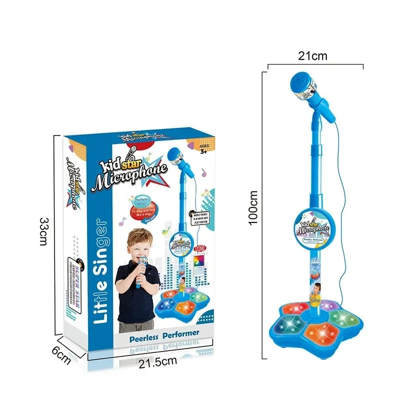Kids Rocking-Roll Microphone with Stand Karaoke Song Music Instrument Toys Brain-Training Educational Toy Birthday Gift Girl Boy