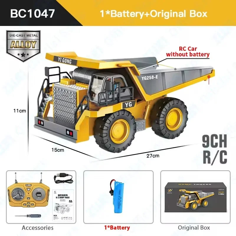 New 4WD Professional Remote Control Excavator Alloy Dump Truck Bulldozer Model RC Car Construction Vehicle Toys Children Gifts