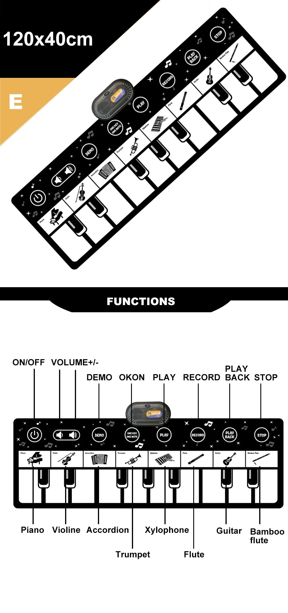 Coolplay Musical Piano Mat for Kids Toddlers Floor Keyboard Dance Mat with 8 Animal Sounds Baby Mat Educational Toys