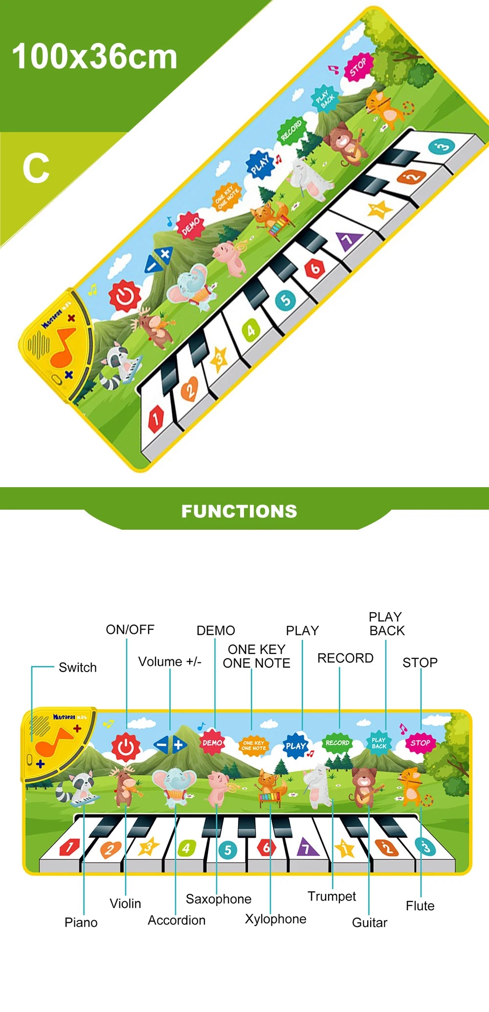 Coolplay Musical Piano Mat for Kids Toddlers Floor Keyboard Dance Mat with 8 Animal Sounds Baby Mat Educational Toys