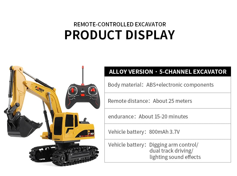 ZWN 2.4G 6/5CH Remote Control Excavator RC Model Car Toy Professional Alloy Plastic Simulation Construction Vehicle For Kid Gift
