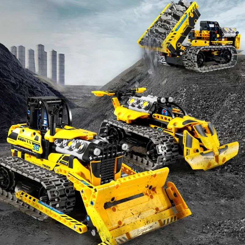 520Pcs 3 in 1 Deformation City RC Robot Excavator Racing Car Building Blocks Remote Control Bulldozer Truck Bricks Toys For Kids
