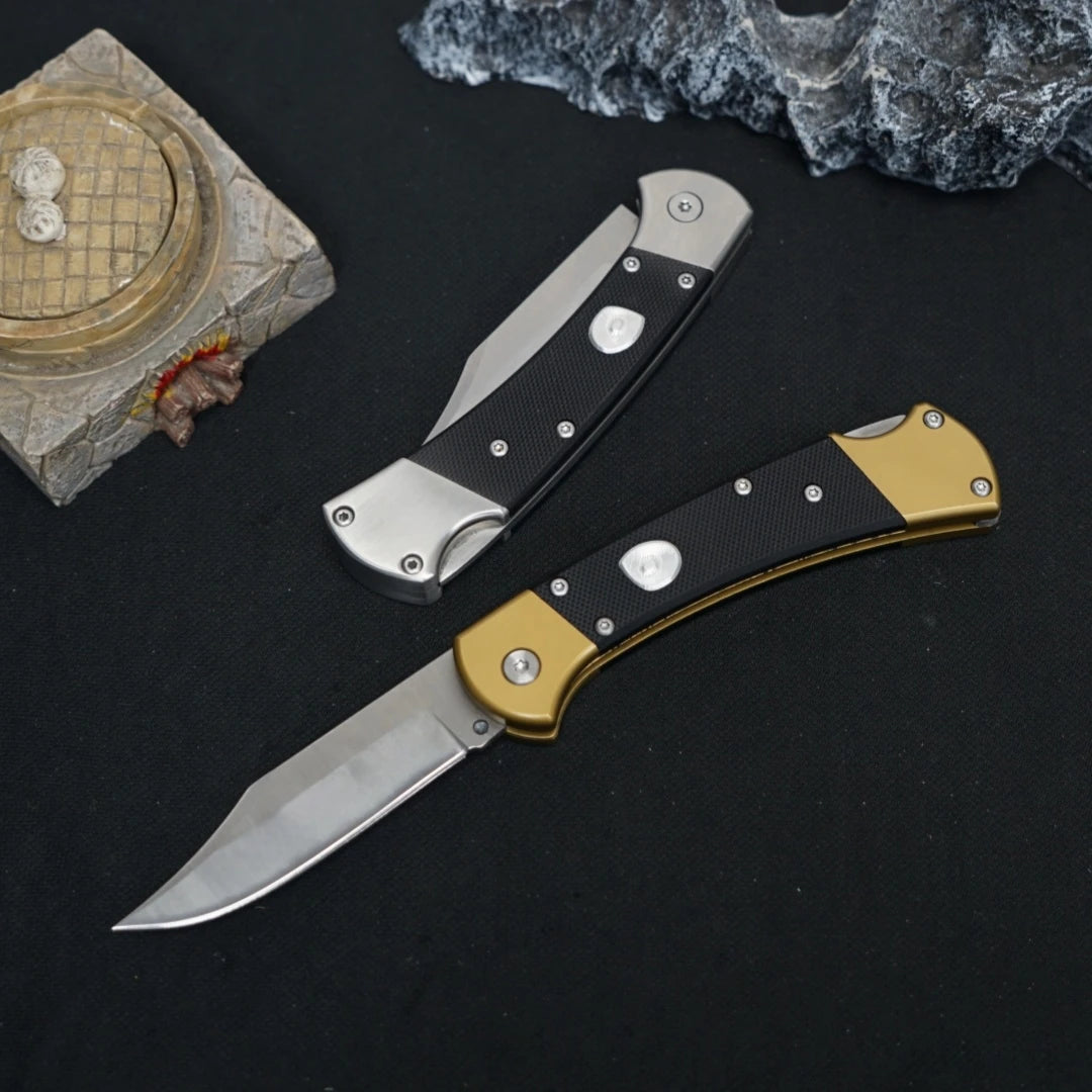 Stainless steel folding knife with carbon fiber handle, suitable for camping, fishing, hiking, survival, men's and women's gifts