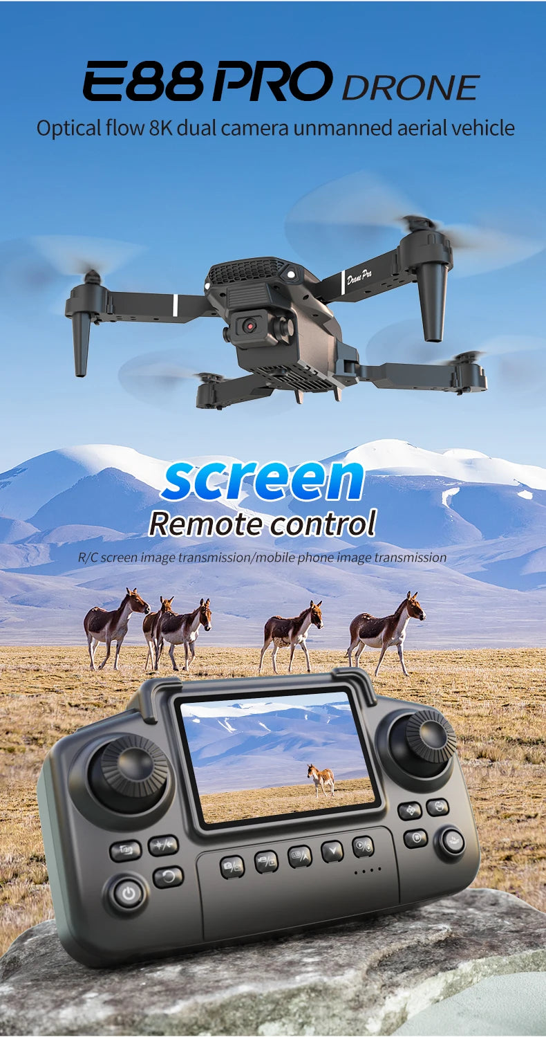 Professional Drone E88 PRO 8K HD Wide-Angle Camera WiFi FPV Height Hold Foldable RC Drone Quadrotor Helicopter Children's Toys