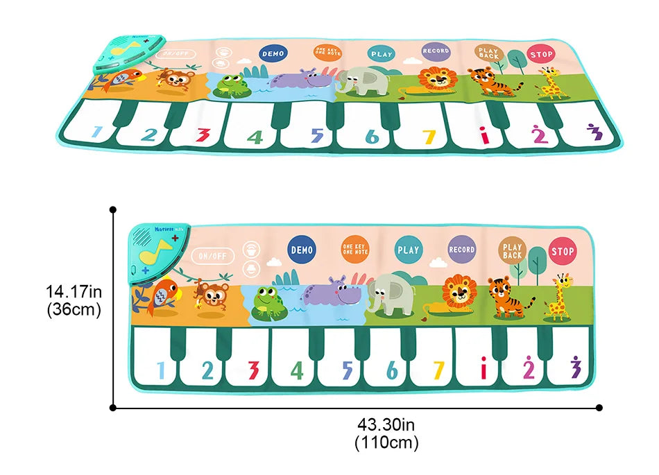Coolplay Musical Piano Mat for Kids Toddlers Floor Keyboard Dance Mat with 8 Animal Sounds Baby Mat Educational Toys